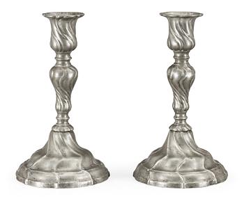 A pair of Rococo pewter candlesticks by Gudmund Östling (1762-1790).