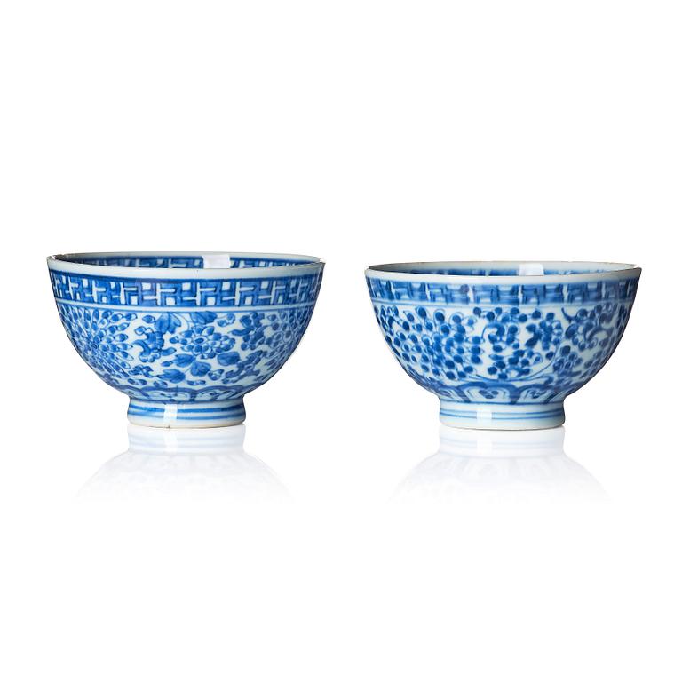 A pair of blue and white bowls, Qing dynasty with Yongzheng mark and of the period (1723-35).