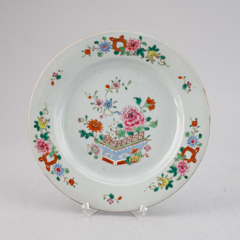 Eight famille rose export porcelain plates, Qing dynasty, Qianlong (1736-95).