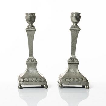 A pair of Swedish pewter candlesticks, marks of Nicklas Anström, Växjö (active 1817-1844).