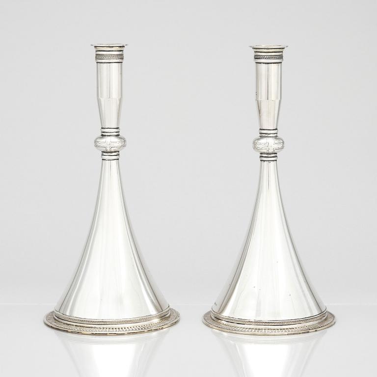 Wiwen Nilsson, a pair of silver candlesticks, Lund Sweden 1939, the so called 'byzantine' model.