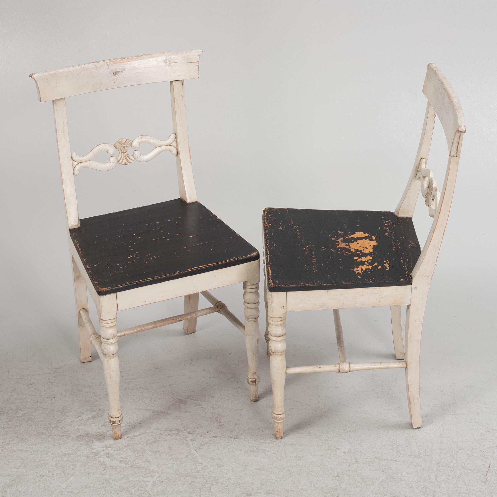 Six painted chairs, 19th Century.