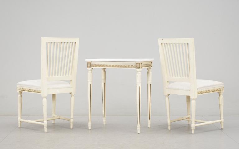 BORD samt STOLAR, ett par, gustaviansk stil, 1900-talets mitt.