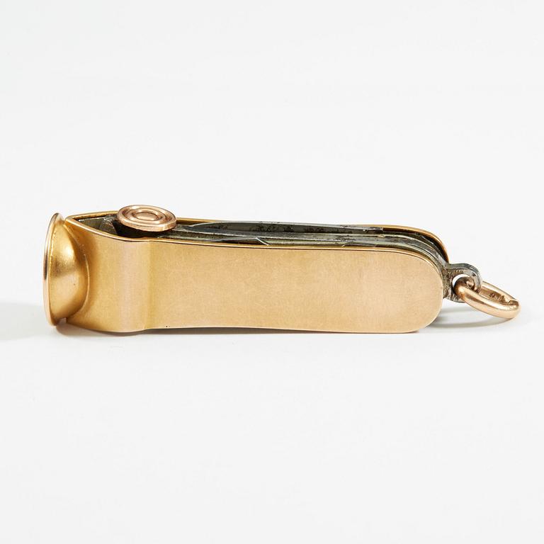 A Russian 20th century gold and metal cigar-cutter, unidentified makers mark, St. Petersburg 1908-1917.