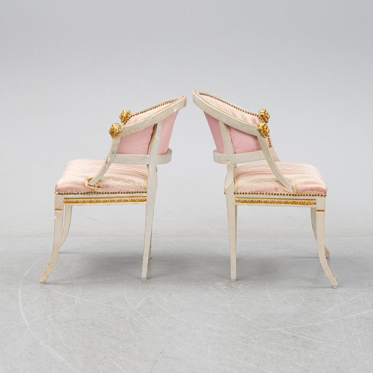 A pair of late Gustavian armchairs, 19th Century.