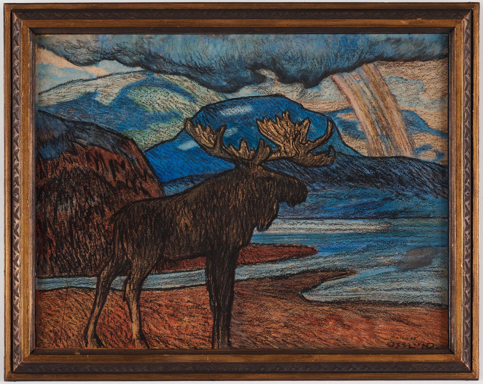 Helmer Osslund, Moose in a Northern landscape.