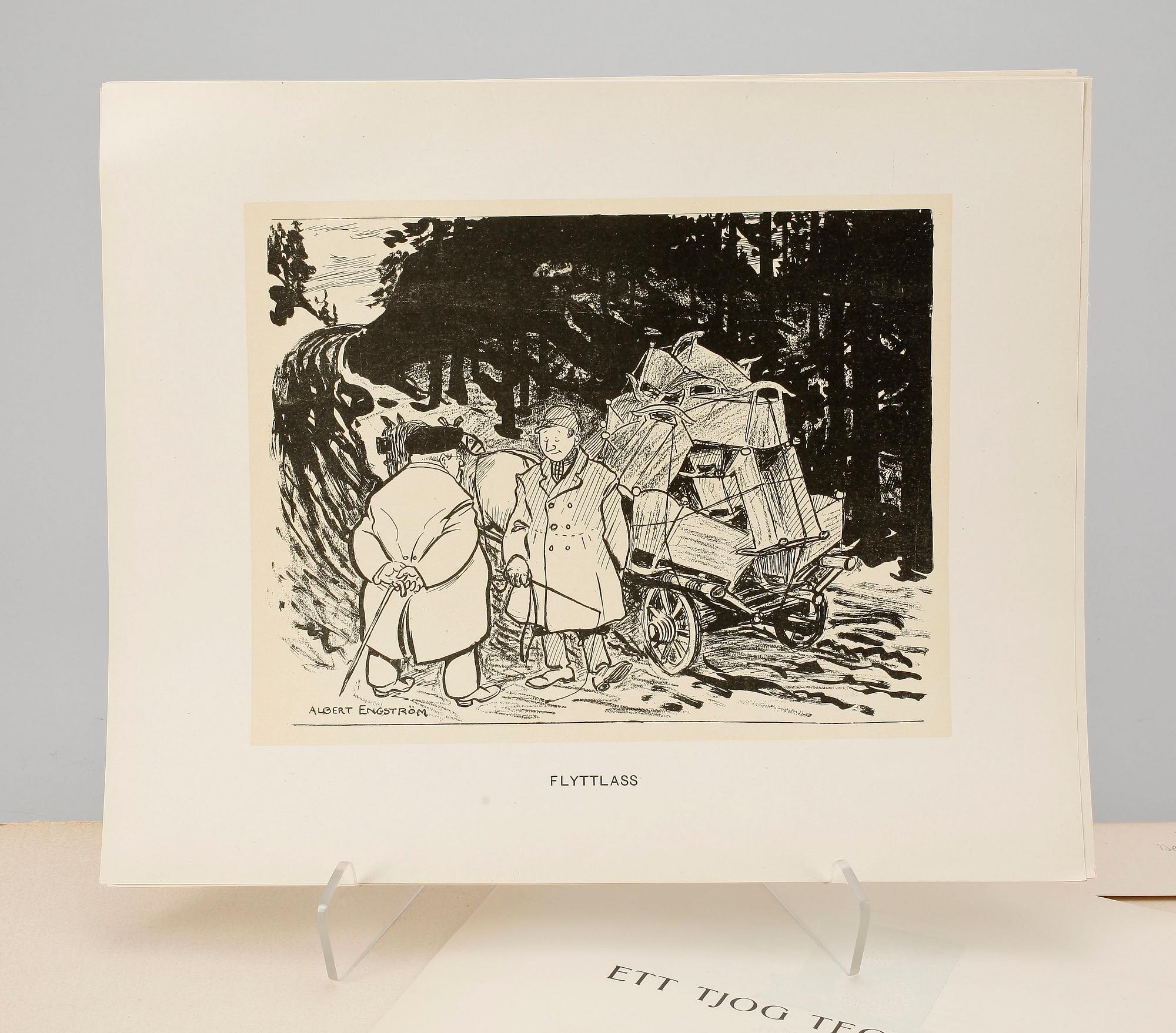 ALBERT ENGSTRÖM, mapp med reproduktioner, "Ett Tjog Teckningar ur Albert Engströms Portfölj", signerad med dedikation.