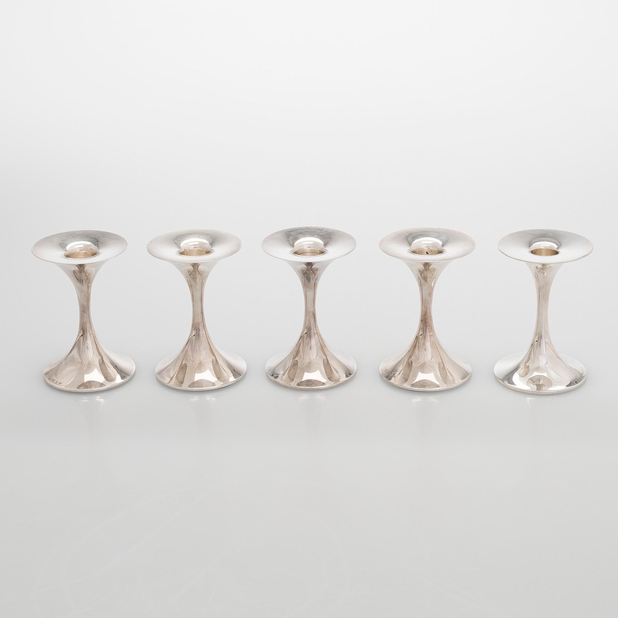 Tapio Wirkkala, ljusstakar, 5 st, silver, "Trumpetti", Kultakeskus, Tavastehus 1996-2011.
