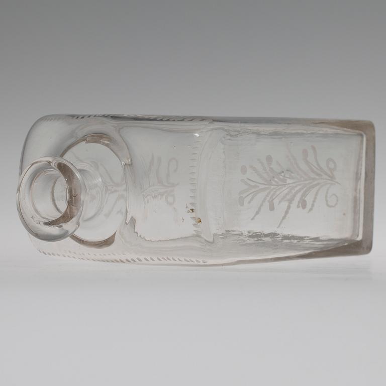 SCHATULLFLASKA, glas, 1800-talets andra hälft.