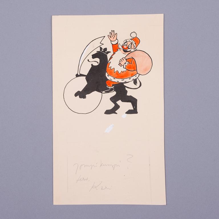 KARI SUOMALAINEN, luonnos, tussi ja vesiväri, signeerattu.