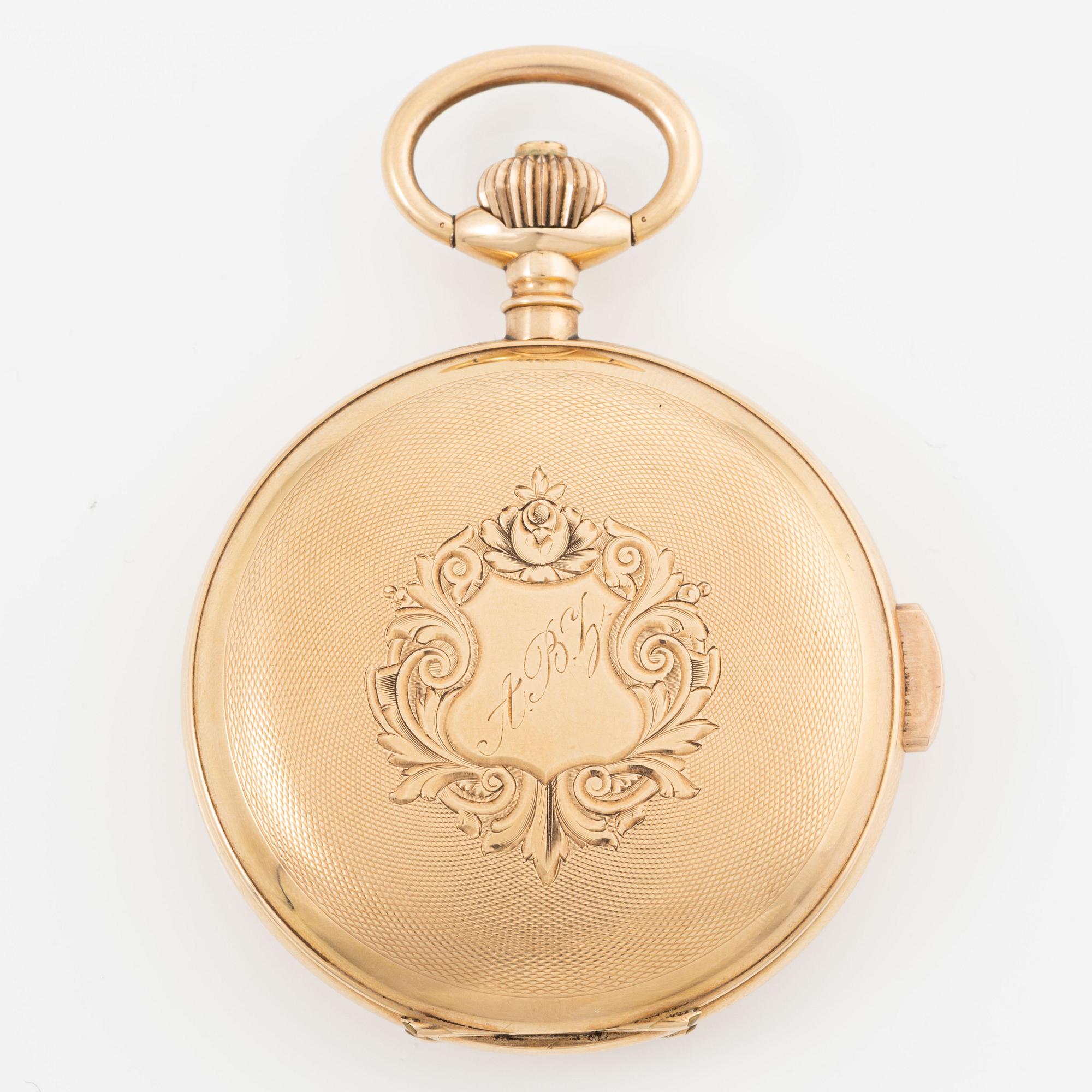 Pocket watch, hunter, 14K gold, repeater, 58 mm.