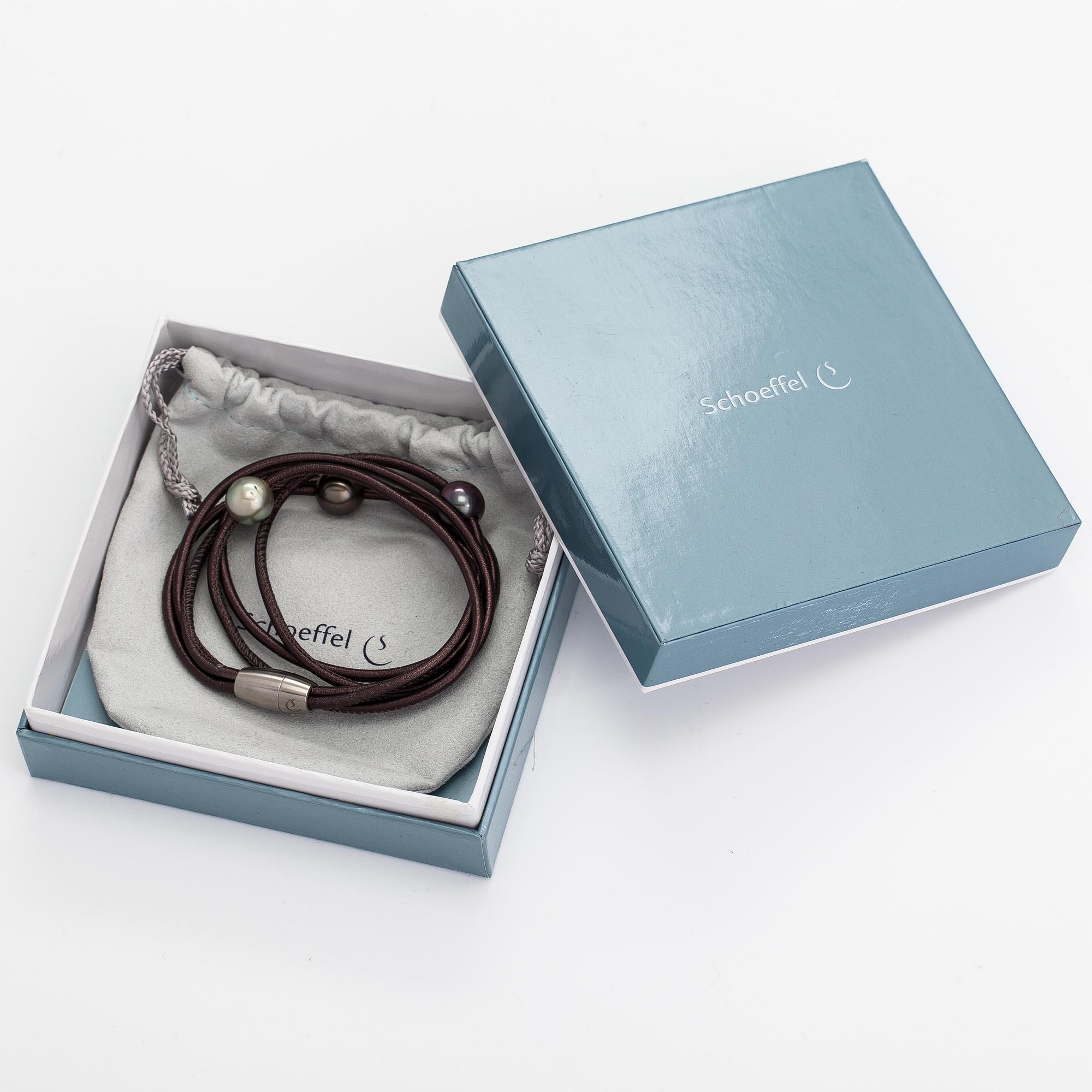 Schoeffel, A leather bracelet with cultured pearls.