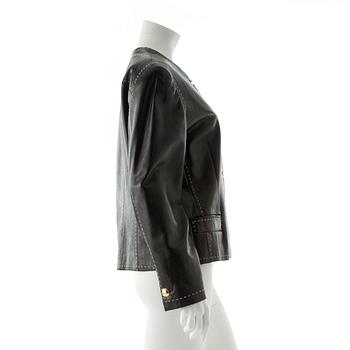 ESCADA, a black leather jacket.