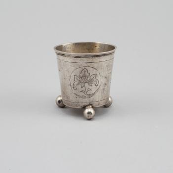 BÄGARE, silver, barock, 1700-tal, vikt 42 gram.