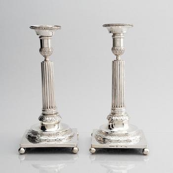 A pair of Swedish 18th century silver candelsticks, marks of Pehr Zethelius, Stockholm 1797.