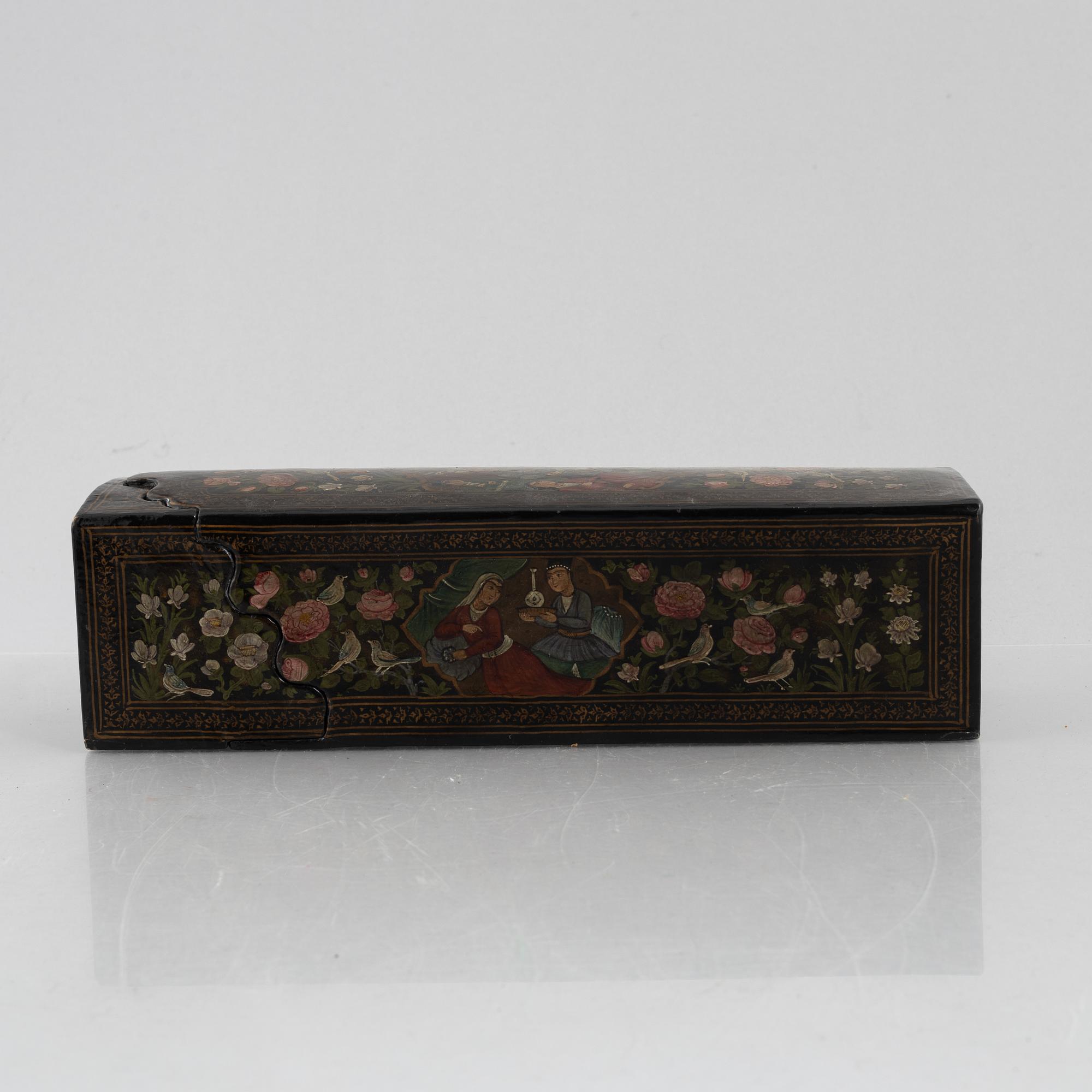 A lacquered papier-maché box, Persia, first half of the 20th century.