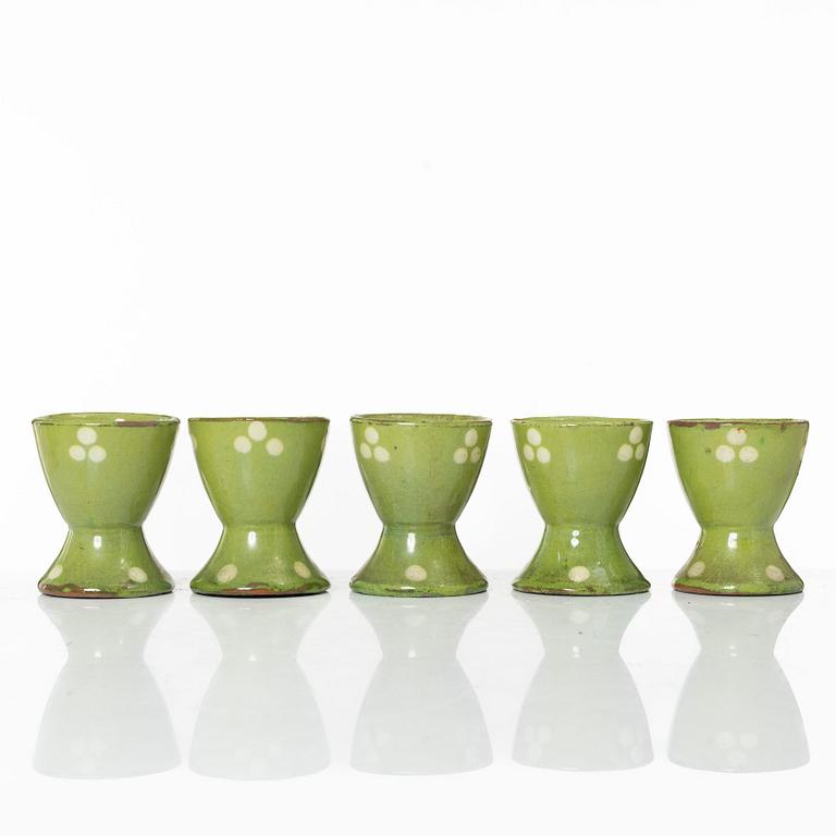 Alfred William Finch, äggkoppar, 10 st samt fat, 3, st, Iris, Finland, omkring år 1900.