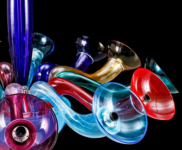 TAKLAMPA, glas o förkromat stål, "Leda Sospensione 12", Örni Halloween, Artemide, Italien, 1990-tal. H 91-151.