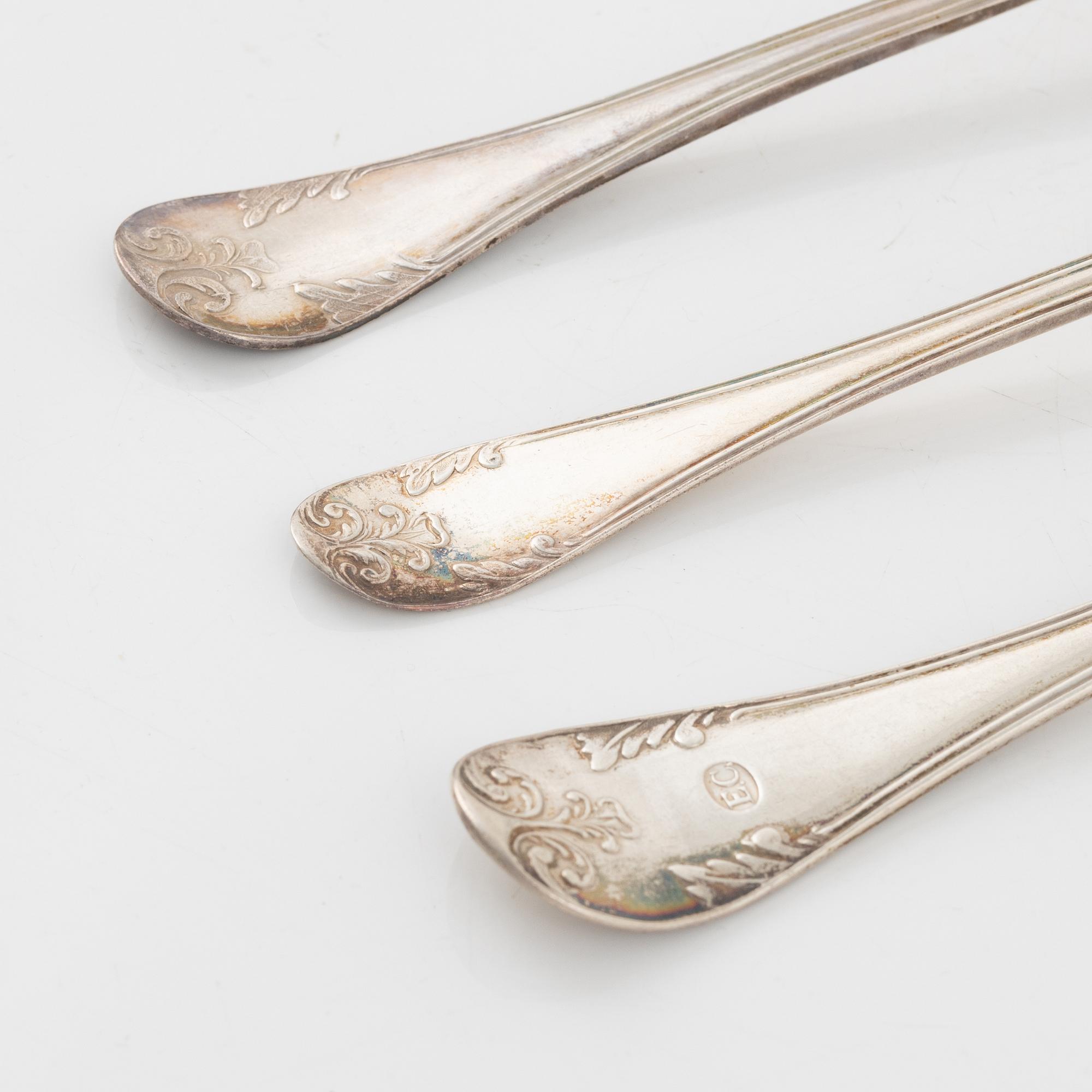 Bestick, 18 st, silver, modell gammal fransk, Sverige 1848-69, bl a JM Corth, Nyköping.