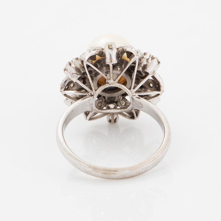Pearl and eight-cut diamond cocktail ring.