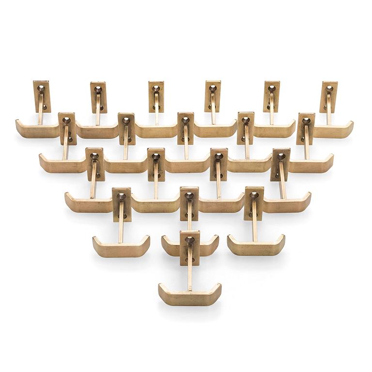 A set of 19 coat hooks, 1960s/70s.