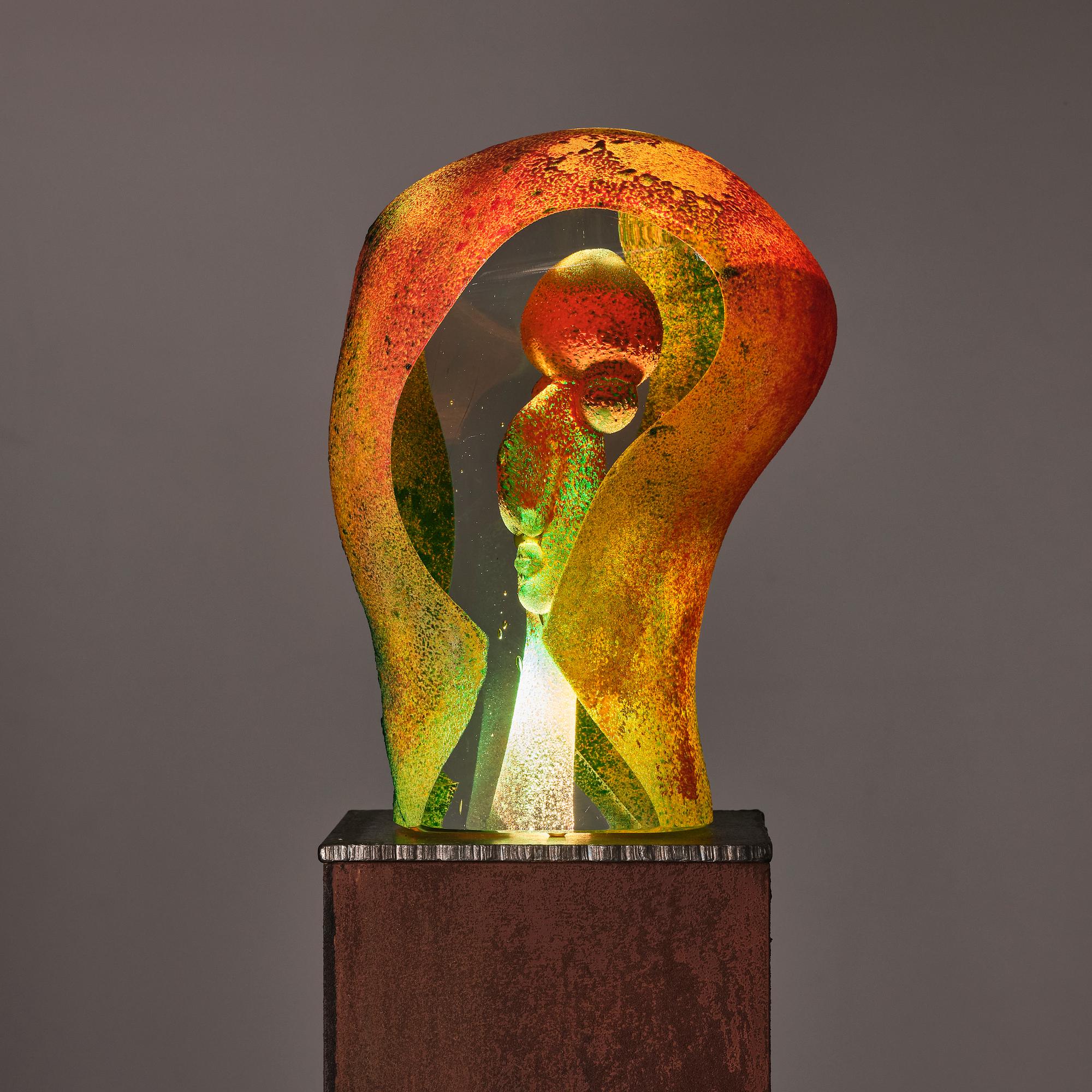 Kjell Engman, a unique sandblasted glass sculpture, Kosta Boda, Signed.