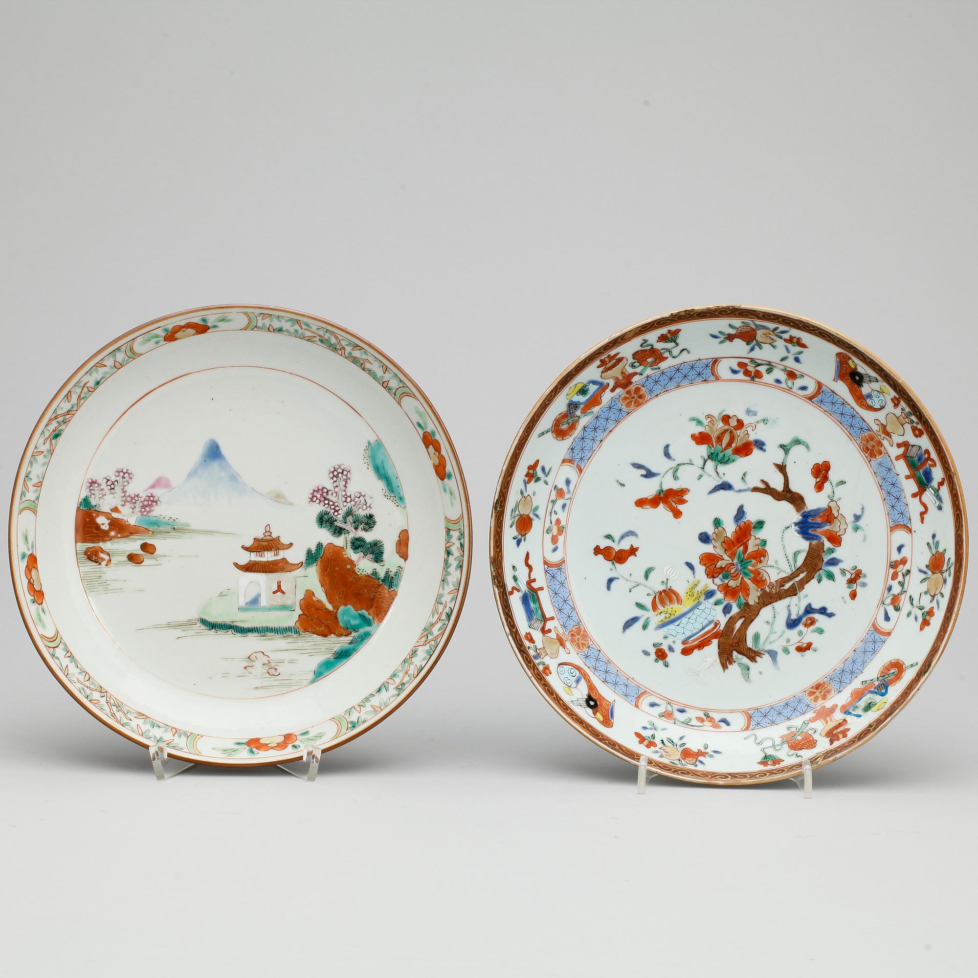 SKÅLFAT, två olika, Qianlong, Kina 1700-tal.
