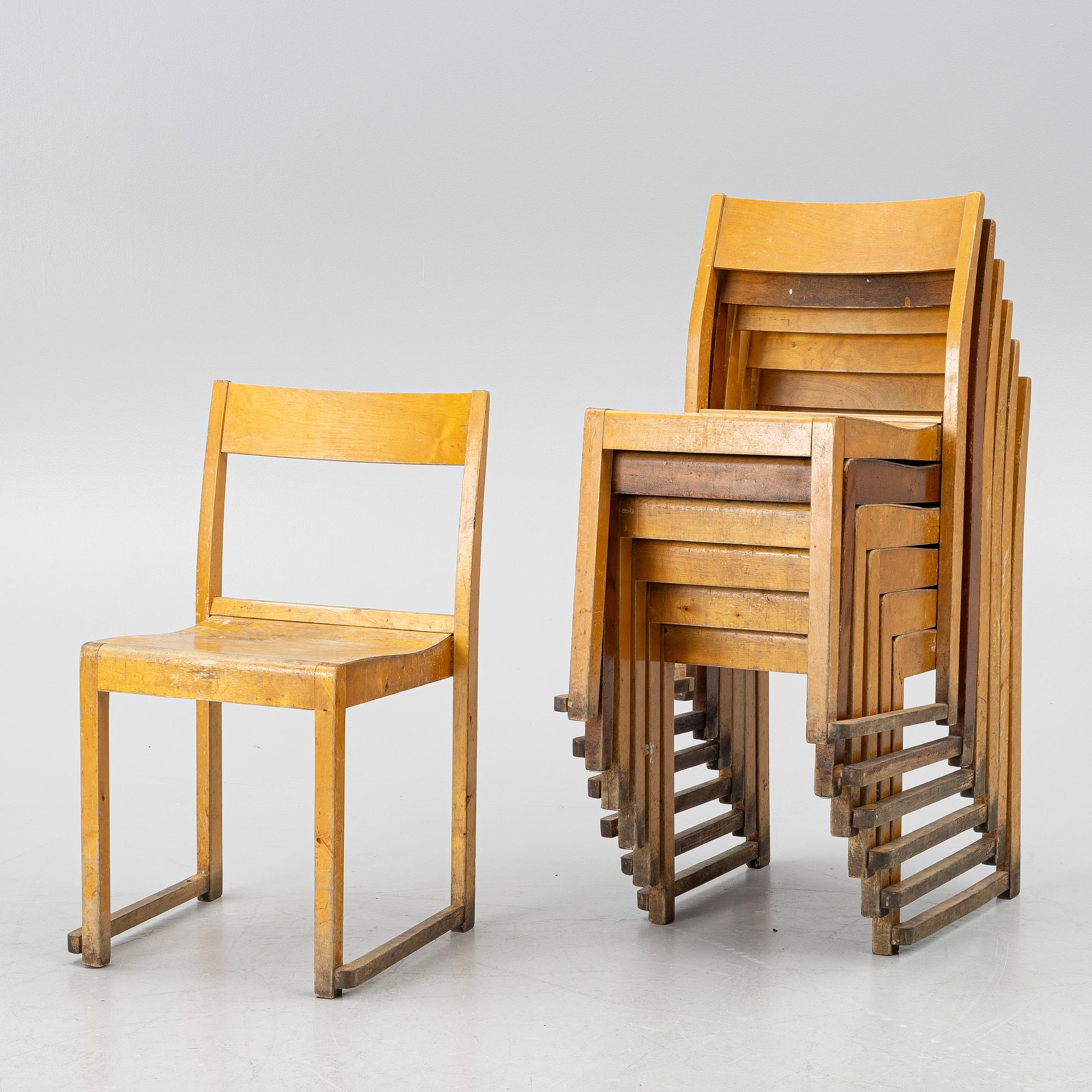 Sven Markelius, Seven chairs, 'Orkesterstolen', 20th century.
