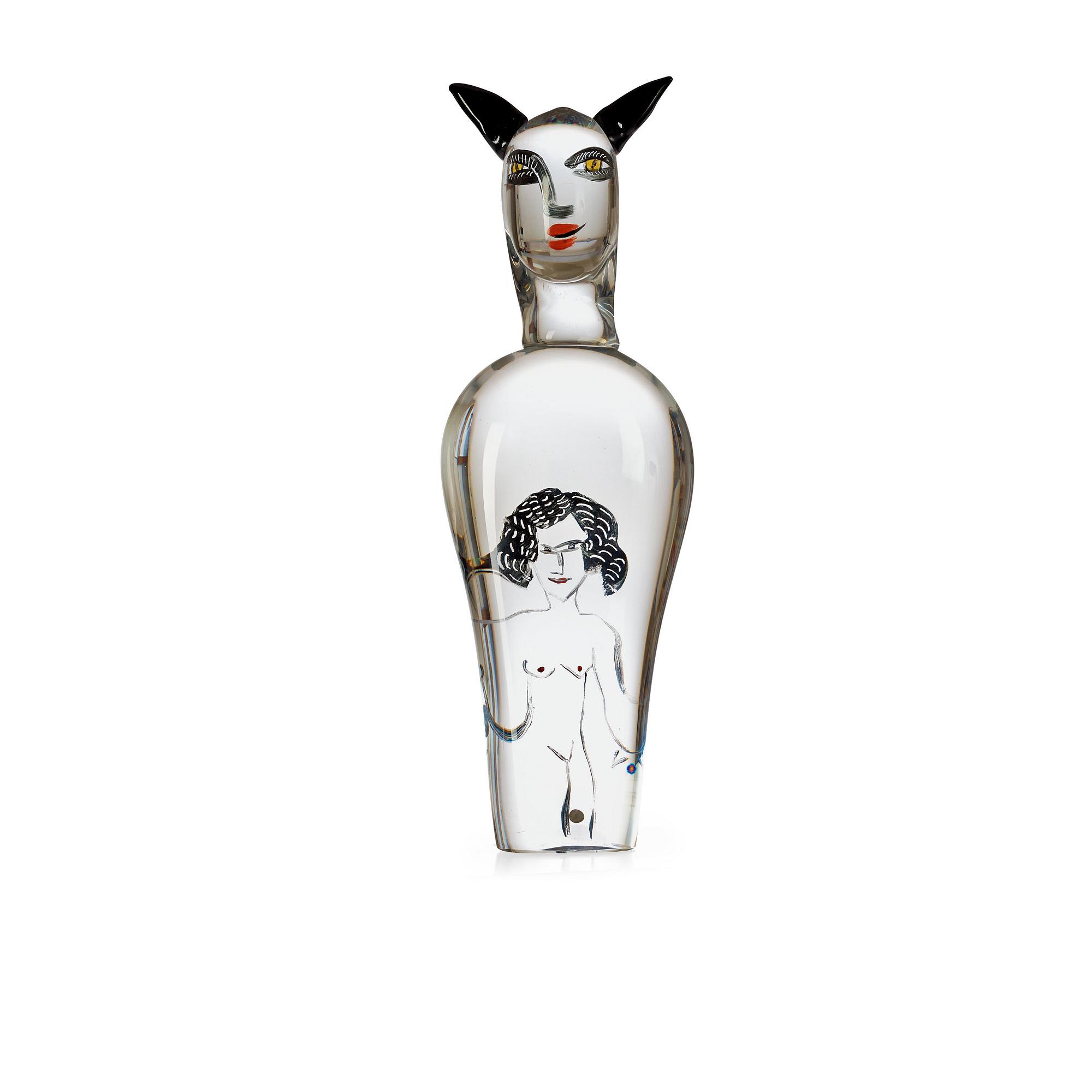 Ulrica Hydman-Vallien, A unique Ulrica Hydman-Vallien glass sculpture, 'Catman', Kosta Boda 1987.