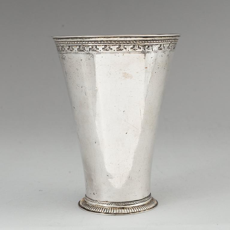 A Swedish 18th century parcel-gilt silver beaker, mark of Petter Lund, Stockholm 1723.