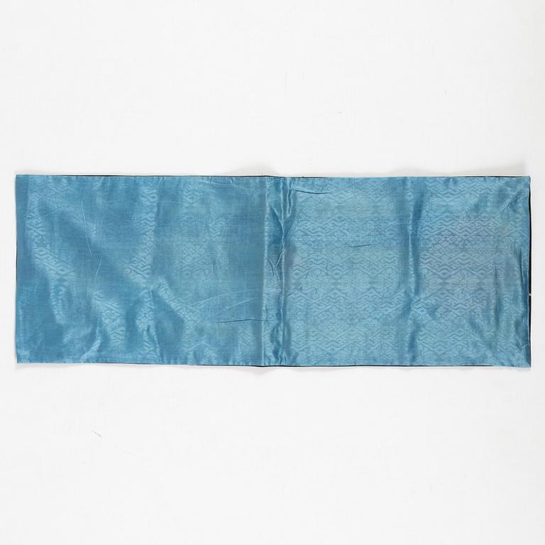 A collar a vest and two Chinese embroidered silk textiles, late Qing dynasty / early 20th century.