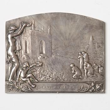 A Nobel commemorative silver plaque, marked Henri Varenne, Paris 1907.