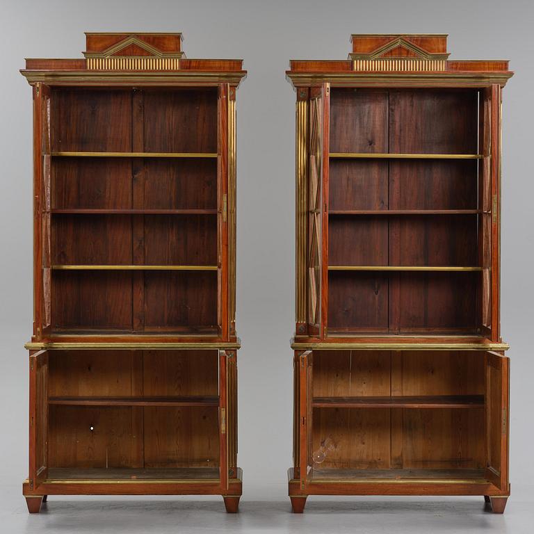 A pair of Russian mahogany and brass-mounted Jacob-style bibliothèques, modern with old parts.