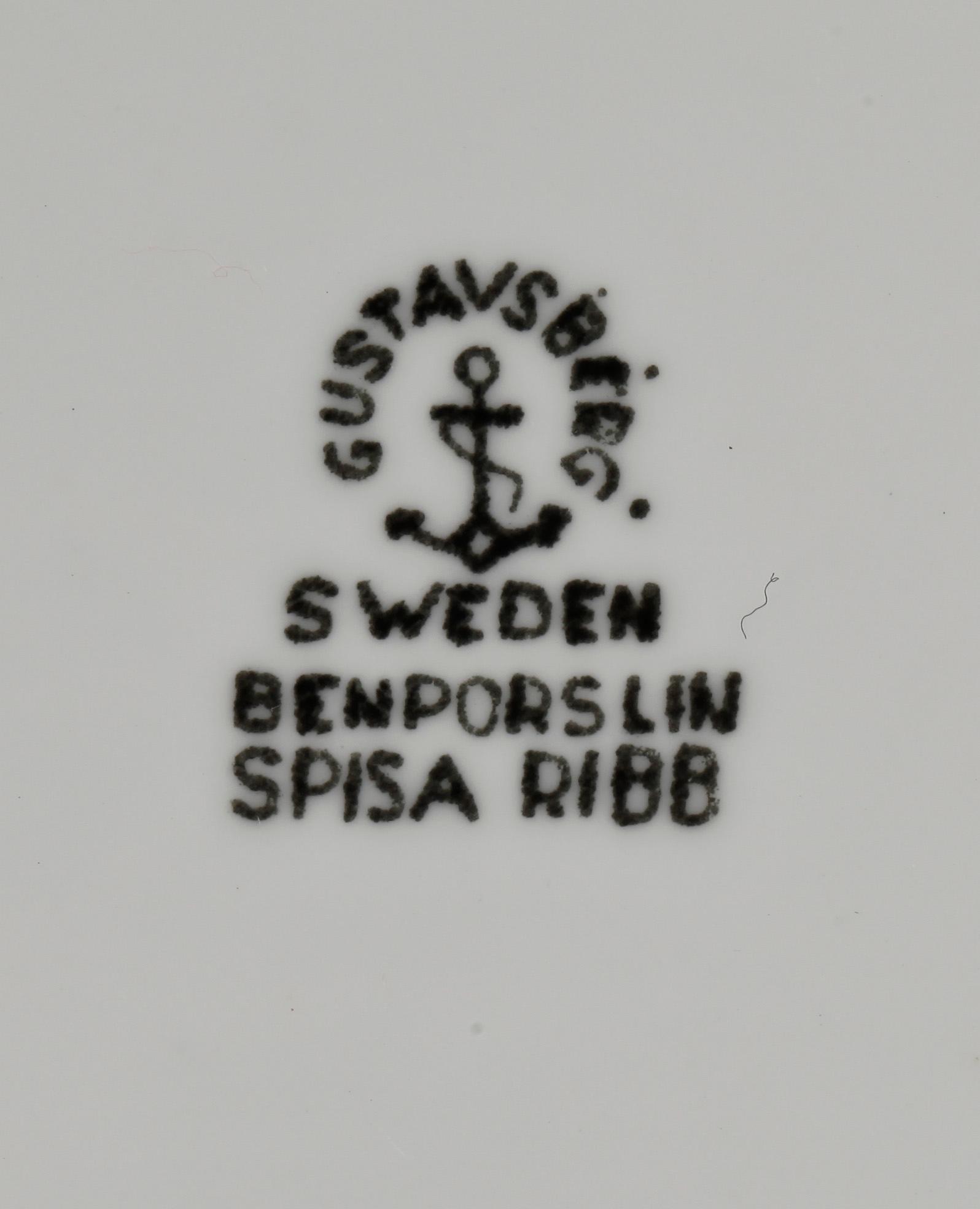 SERVIS, 36 delar, flintgods och benporslin, "Spisa Ribb", Stig Lindberg, Gustavsberg.