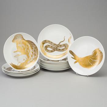 Eleven bone china plates by Paul Hoff, Gustavsberg.