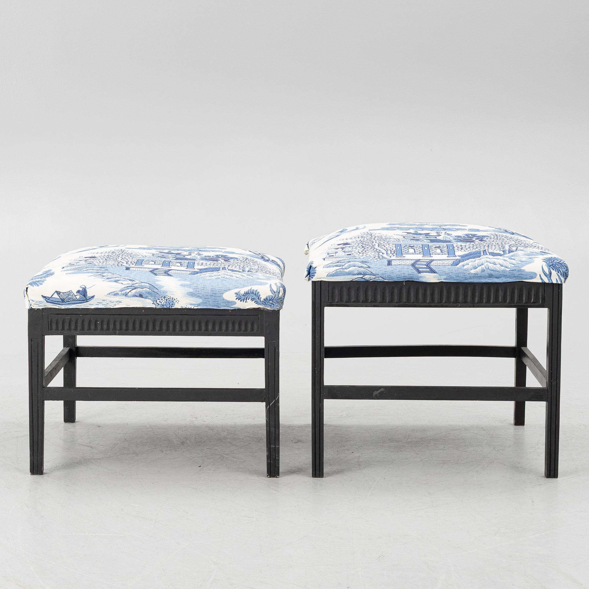 Two gustavian style stools, 20th century.