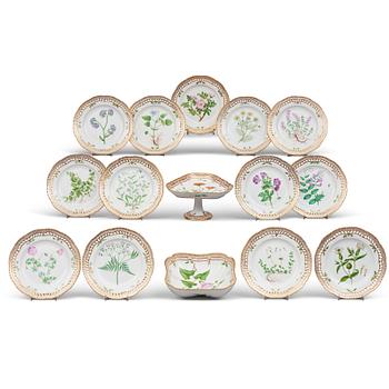 356. A part Royal Copenhagen 'Flora Danica' dessert service, Denmark, 20th Century. (15 pieces).