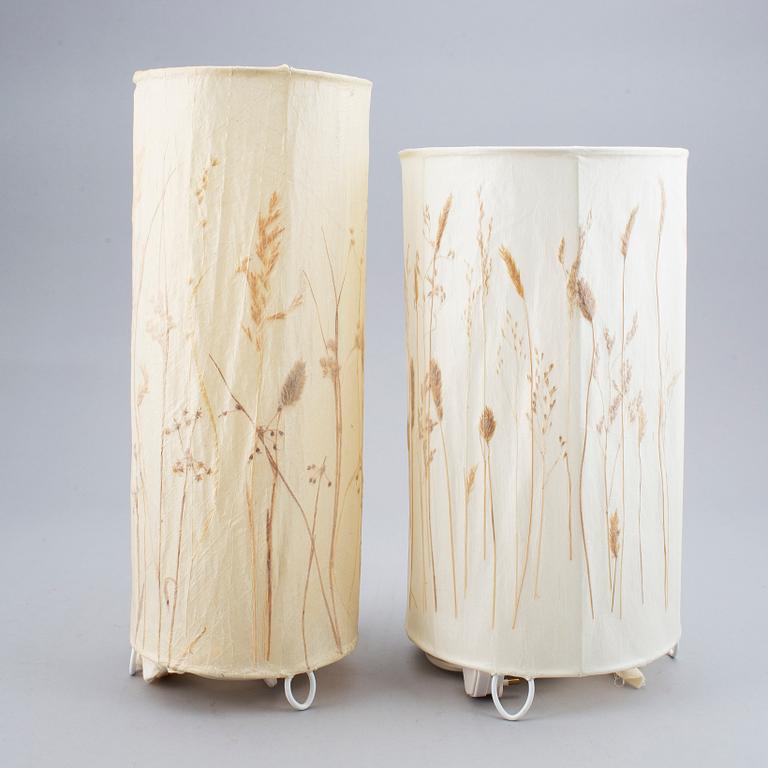 A pair of ceiling lam shades and two table lights by Vanja Sorbon Malmsten for Carl malmsten.