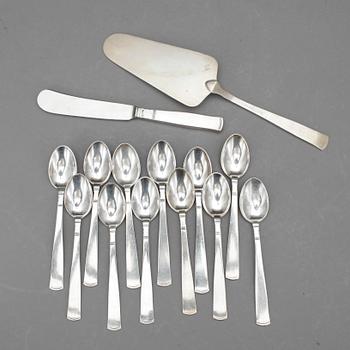 SERVISDELAR, 14 delar, silver, "Rosenholm", GAB, Stockholm 1933 - 1997. 284 gram.