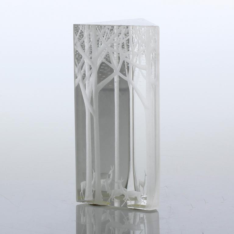 VICKE LINDSRAND, glas, objekt, "Prisma", Kosta, signerad, 1960-tal.