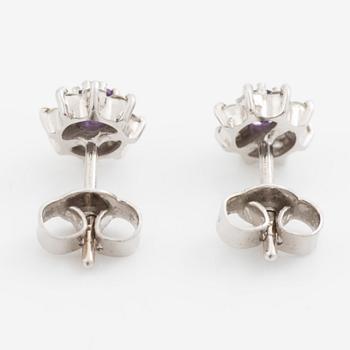 Earrings, a pair, 18K white gold with amethyst and brilliant-cut diamonds.