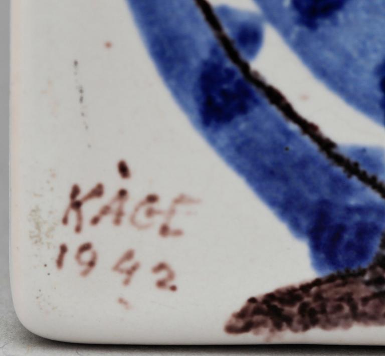 WILHELM KÅGE, väggplatta, fajans, sign o dat 1942.