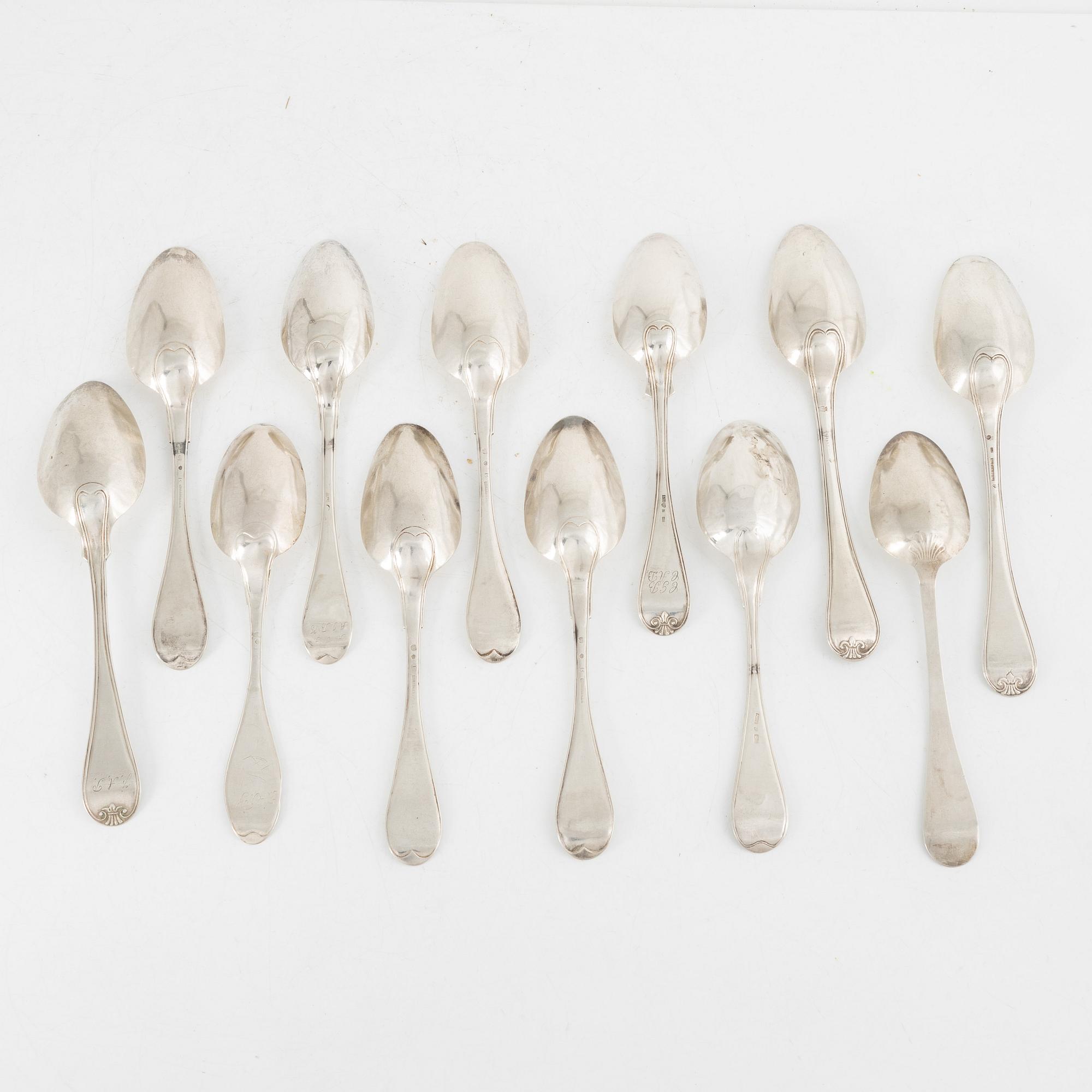 Matskedar, 12 st, silver, Sverige 1800-tal.