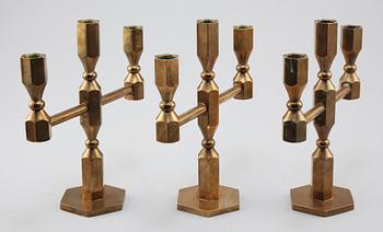 KANDELABRAR, 3 st, Metallslöjden Gusum, dat 1980.