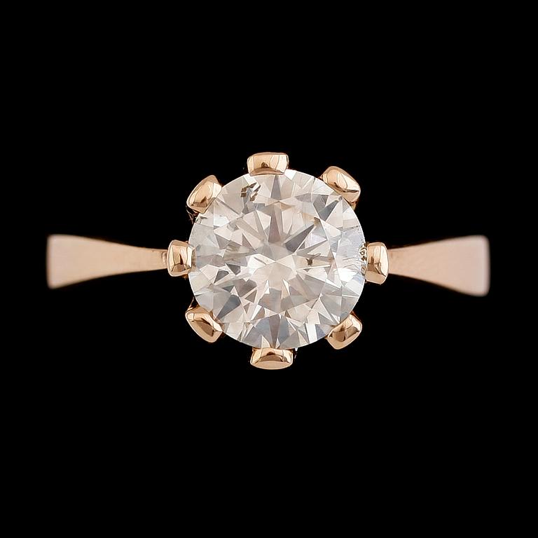 RING, 18K guld, solitär briljantslipad diamant 2.01 ct. svenska stämplar.