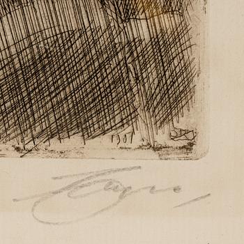Anders Zorn, etsning, 1907, signerad med blyerts.