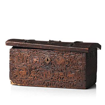 162. A casket and lid, C14 dated, second half of the 17th century.