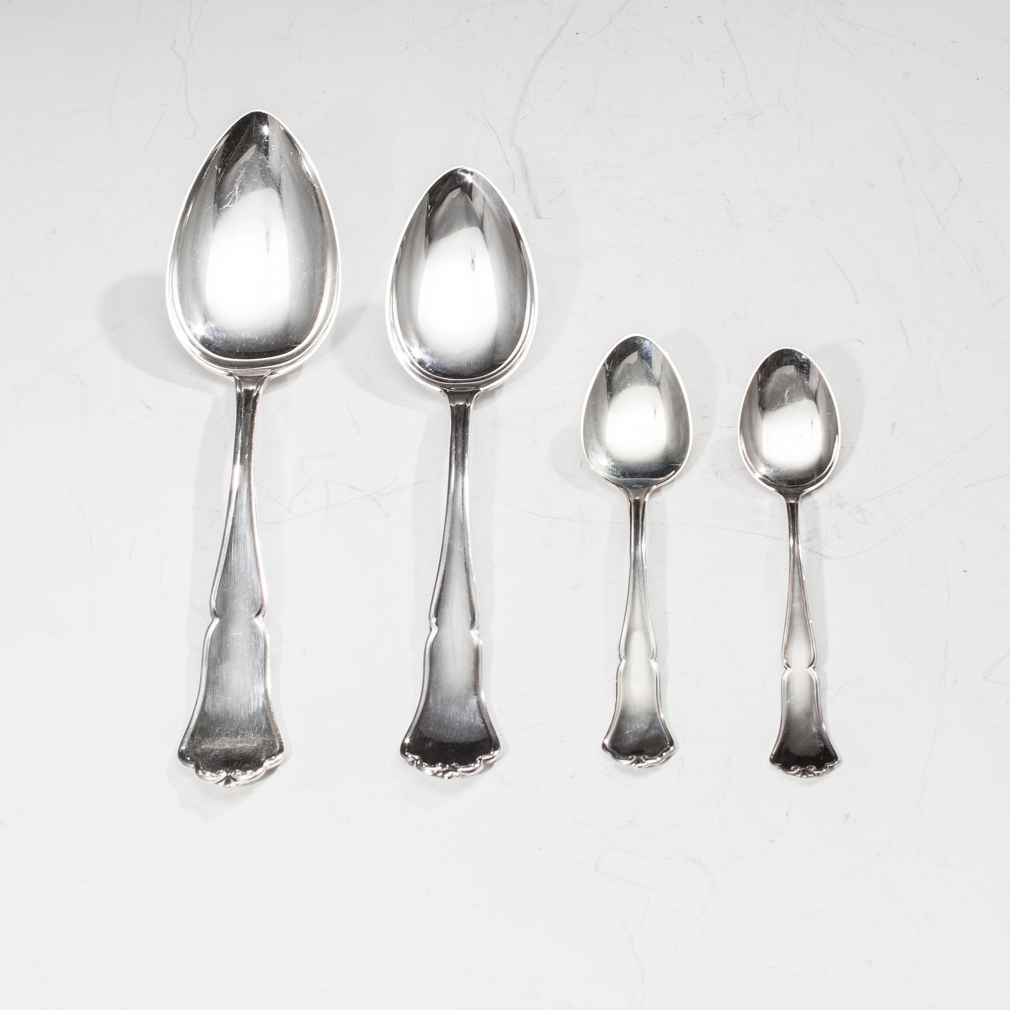 BESTICK, 28 st. silver, Chippendale, finska stämplar 1900-talets slut. Vikt tot. 1049 g.