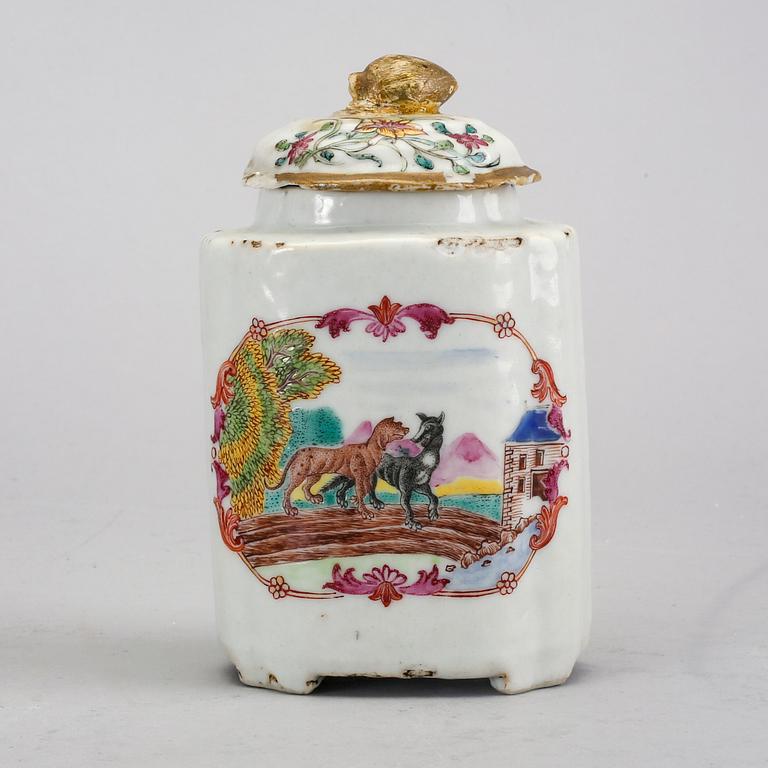 A Chinese Qianlong famille rose porcelain tea caddy.