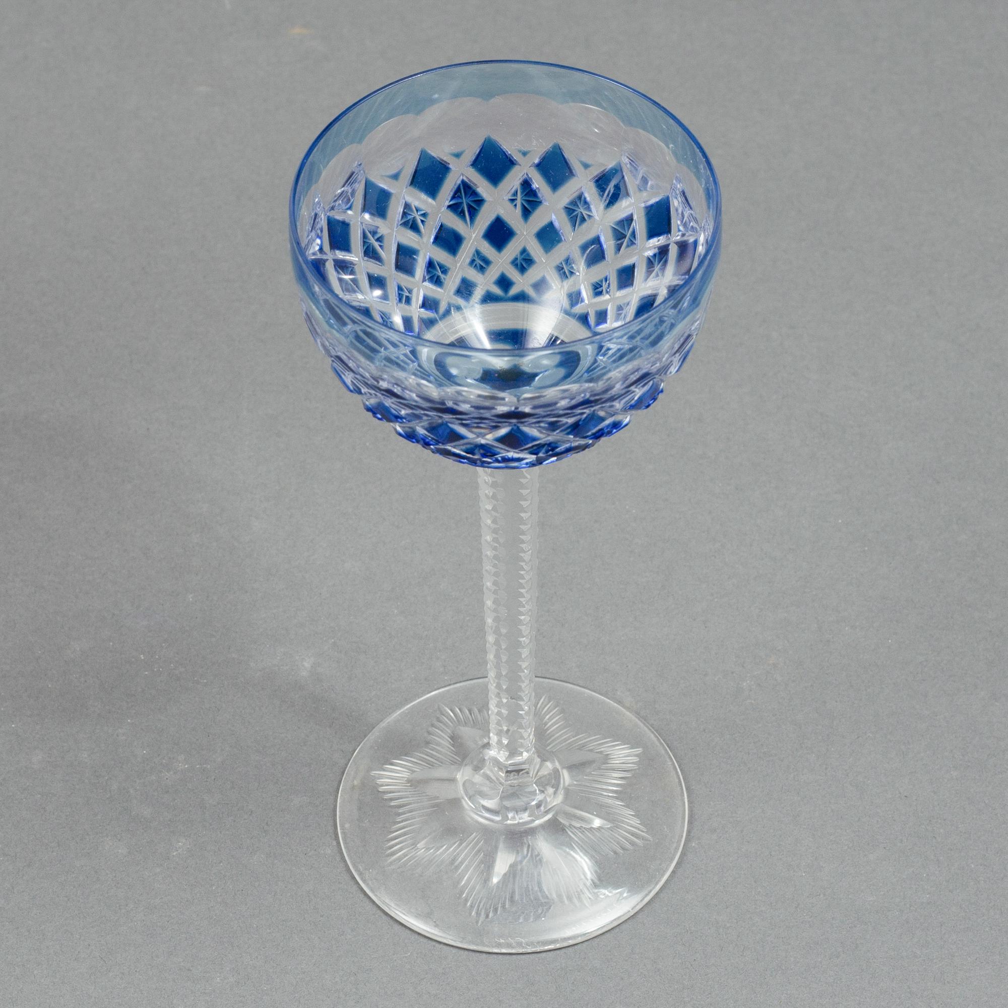 Eleven wine glasses, Bohemian style, 20th Century.